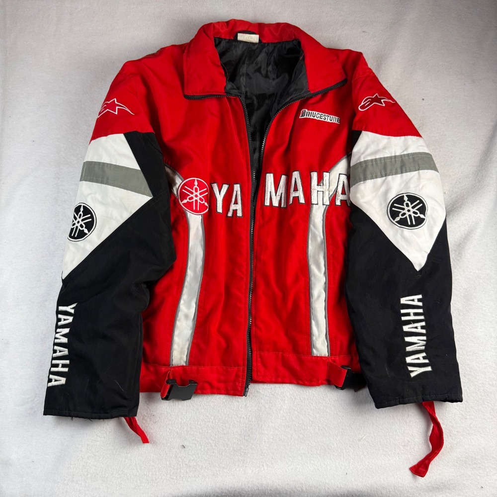 Yamaha Racing Jacket Mens Large Red Black White Embroidered Moto Biker Coat